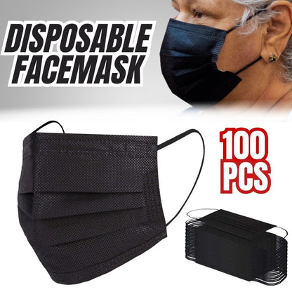 100 PC Face Mask Non Medical Surgical Disposable 3Ply Earloop Mouth Cover - Black