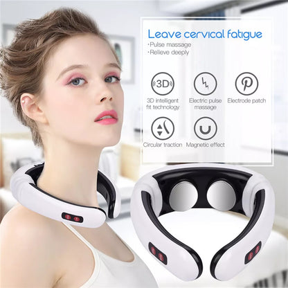 Electric Tens Unit Pulse Neck Massager Magnetic Pulse Therapy Vertebra Relax